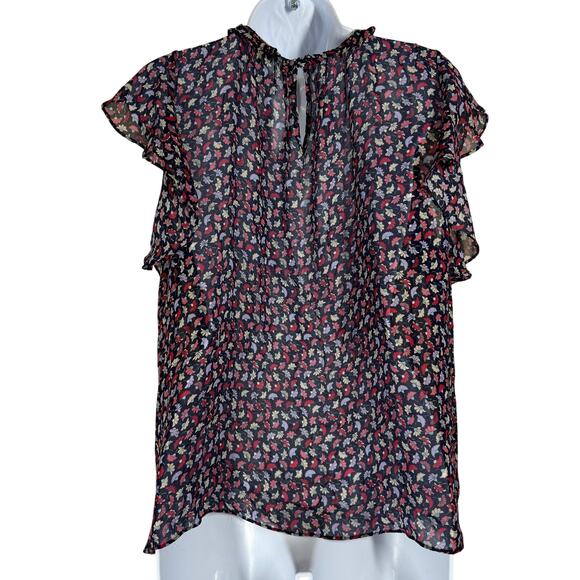 Shoshanna Juniper Floral Mock Neck‎ Flutter Sleeve 100% Silk Top Women's Large - Picture 4 of 7